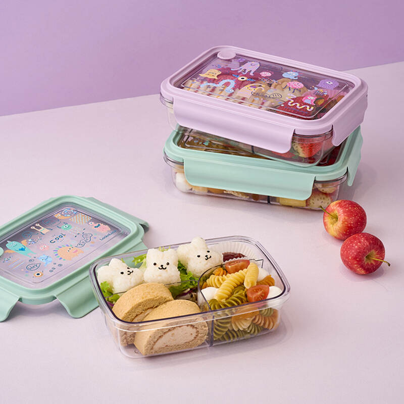 LocknLock Transparent 3-Compartment Plastic Lunch Box, 750ml -LCB501, 1L - LCB502, 2 colors (Purple, Blue) image number null